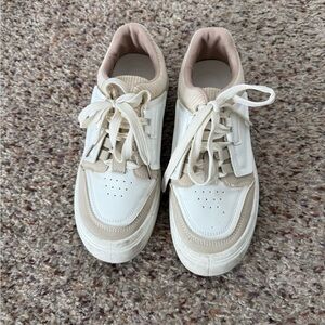 Casual Beige and White Lace-Up Sneakers